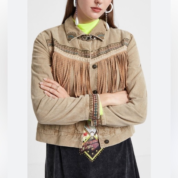 Desigual Jackets & Blazers - Desigual Western Fringe Embroidered Corduroy Jacket NWOT Boho Fleece lined